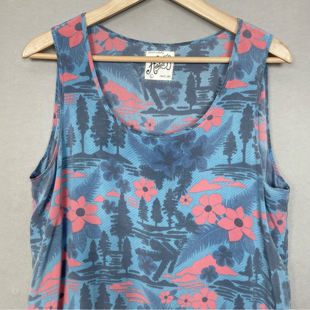 Bridge & Burn Silk Top Makelike Hawaii 503 Women Floral Blue Pink Sleeveless - Picture 4 of 16